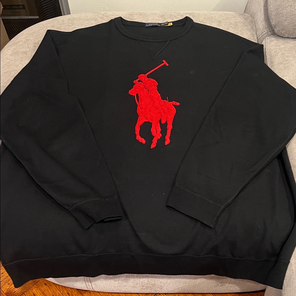 Polo by Ralph Lauren Black Crewneck Sweater with Red Emblem